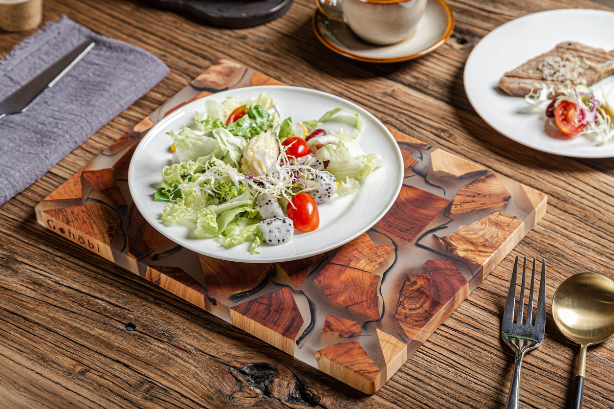 Gohobi Handmade Wood Resin placemats Rectangle 29 x 21.5cm luxury epoxy tea drink placemat unique tableware Japanese wooden drinkware unique