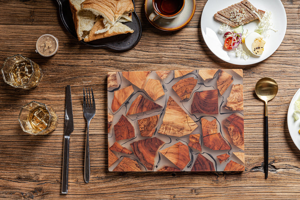 Gohobi Handmade Wood Resin placemats Rectangle 29 x 21.5cm luxury epoxy tea drink placemat unique tableware Japanese wooden drinkware unique