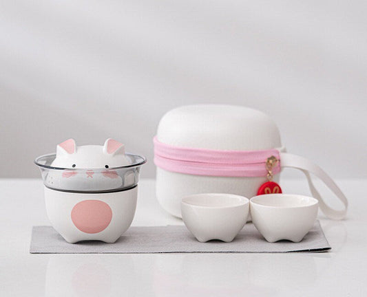 Gohobi Rabbit tea cup [UK stock- FREE Travel case] with Infuser and 2 small tea cups, office Tea Mug with Lid, Japanese tea mug Korean