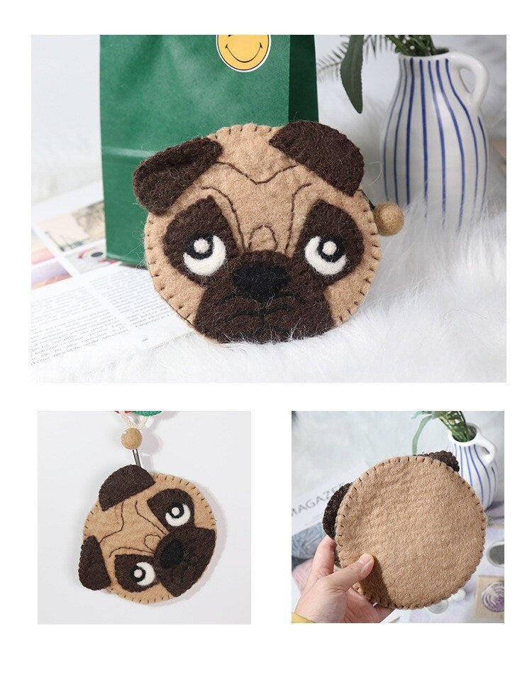 Gohobi Wool purse, Coin purse, Animal purse, pouches, gift for her, gift for him, cat, elephant, fox, dog, panada, monkey