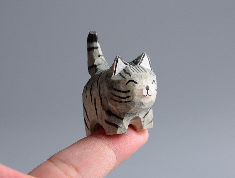 Gohobi Hand crafted yellow and grey wooden cat ornaments unique gift for him for her