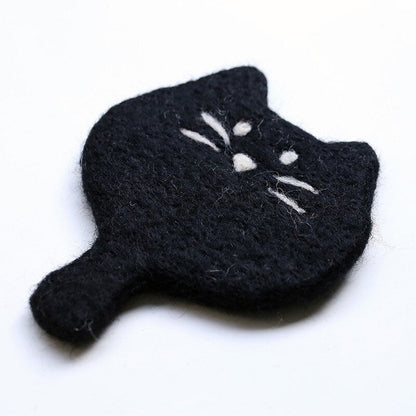 Gohobi Wool coaster, animal coaster, cat coaster, gift for her, gift for him, yellow grey black white cat